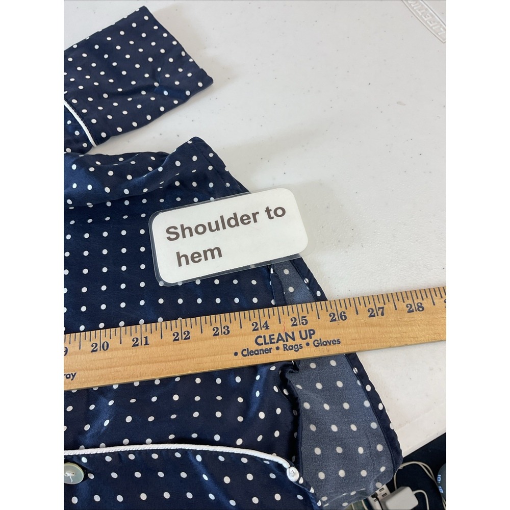 Petite Plume Pajamas Womens S 100% Silk Blue Polka Dot Set Pocket Quiet Luxury - Picture 6 of 9